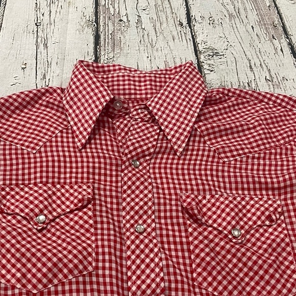 Vintage Red and White Western Pearl Snap Rockabilly Button Down Shirt - Picture 3 of 5